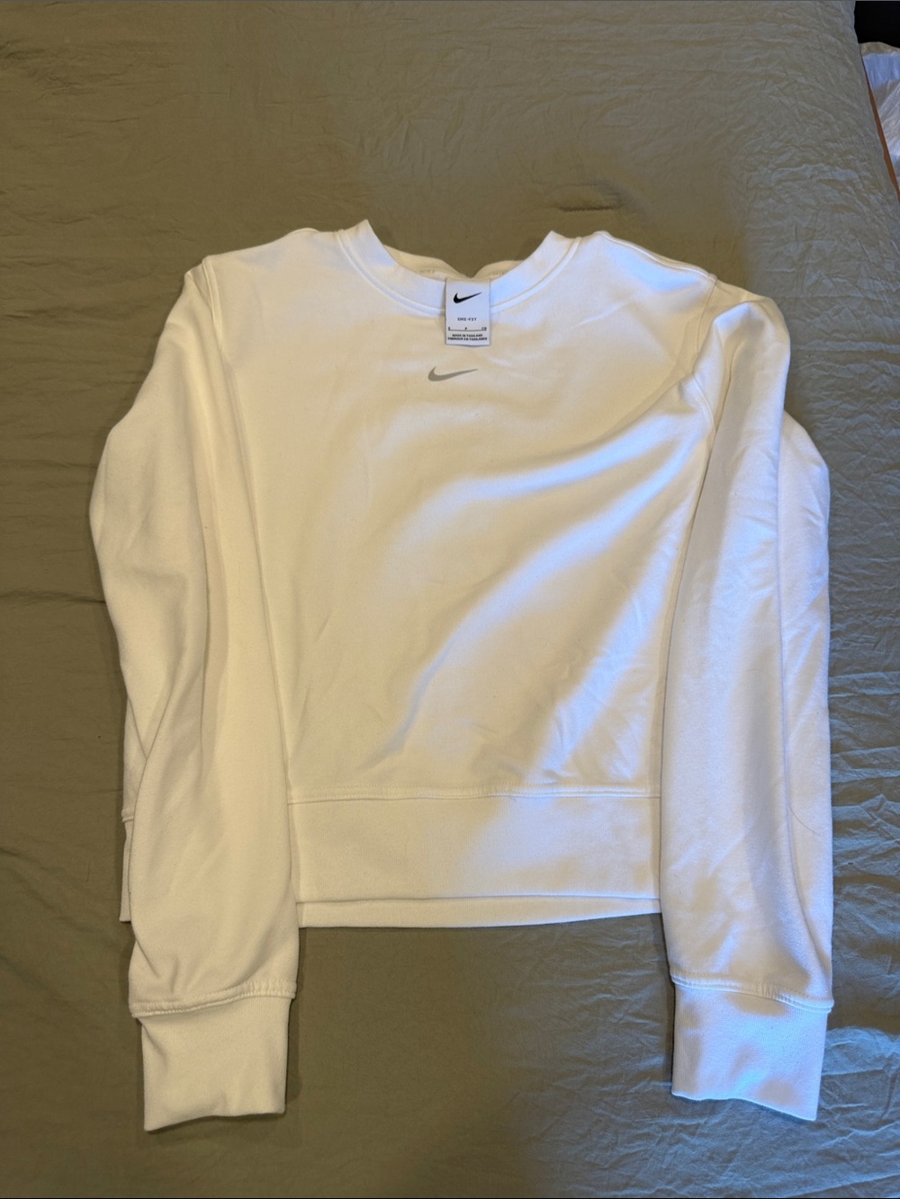 Nike White Women's Crew Sweatshirt with Small Swoosh